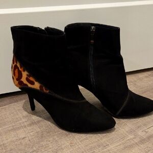 Kelly & Katie Black Ankle Boots with Leopard Detail